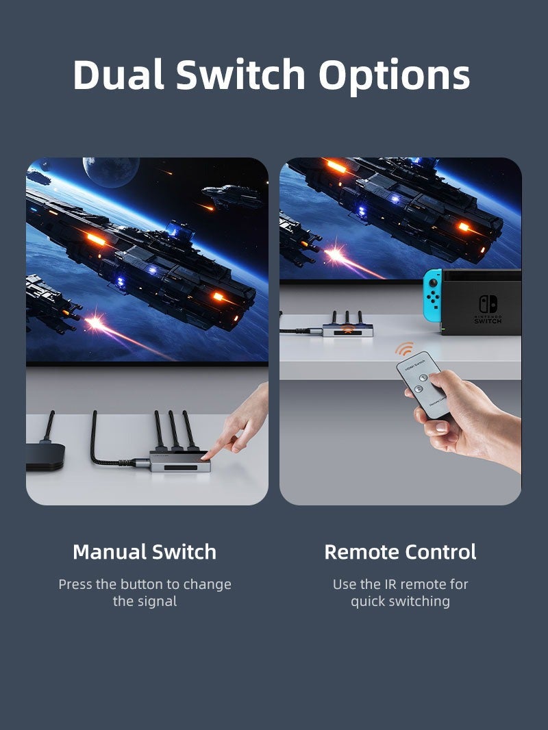 كابل تايم موزع HDMI ثلاثي المنافذ من CABLETIME بدقة 4K ومعدل تحديث 60 هرتز مع جهاز تحكم عن بعد ودليل استخدام، متوافق مع PS5 وPS4 وXbox وRoku وApple TV والكمبيوتر الشخصي - Image 5